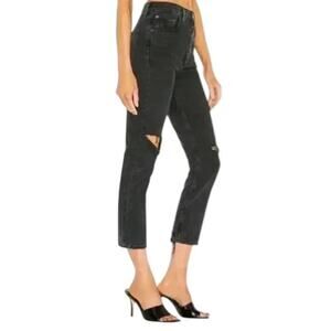 NWT AGOLDE Riley High Rise Crop Jeans Size 29 – Washed Black Distressed Raw Hem